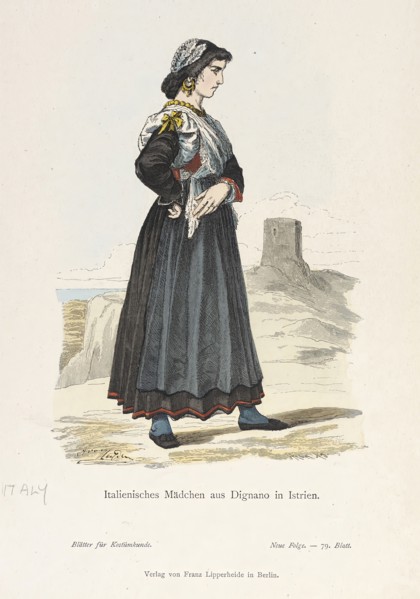 Costume Plate (Italienisches Madchen aus Dignano in Istrien), 19th century. Creator: Unknown.