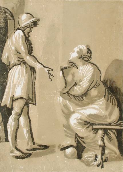 Raphael and His Mistress, Mid-16th century. Creator: Ugo da Carpi.