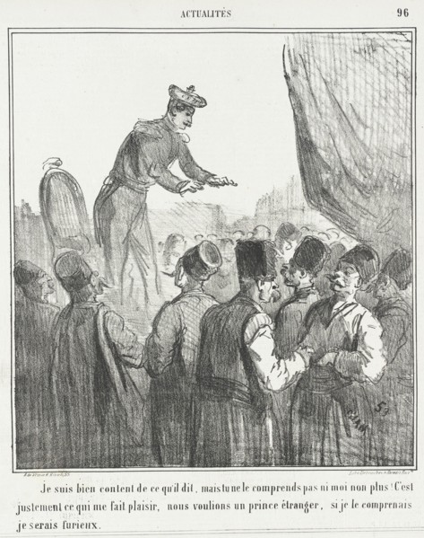 Je suis bien content de ce qui'l dit, mais tu ne le comprends pas ni moi non plus! C'est..., 1866. Creator: Cham.