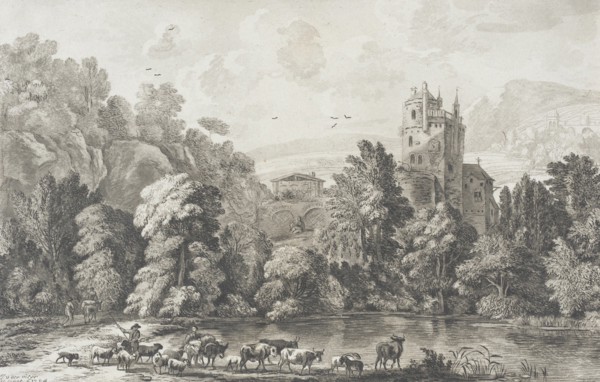 Landscape with Castle and Shepherd Tending Flock, 1704. Creator: Cornelis Ploos van Amstel.