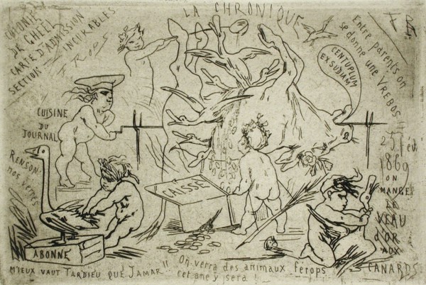 Menu du diner de la Chronique, 1869. Creator: Félicien Rops.