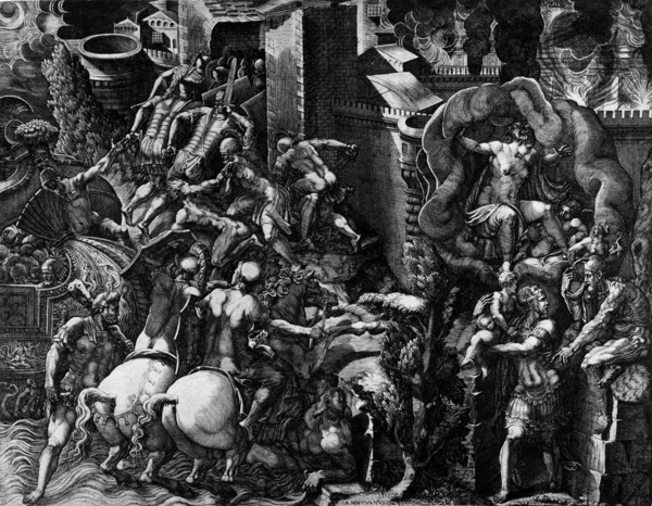 The Fall of Troy and the Escape of Aeneas, mid-1540s. Creator: Giorgio Ghisi.