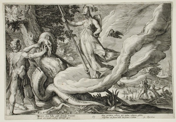 Cadmus Sows the Dragon's Teeth Which Turn into Armed Men, published 1615. Creator: Hendrik Goltzius.
