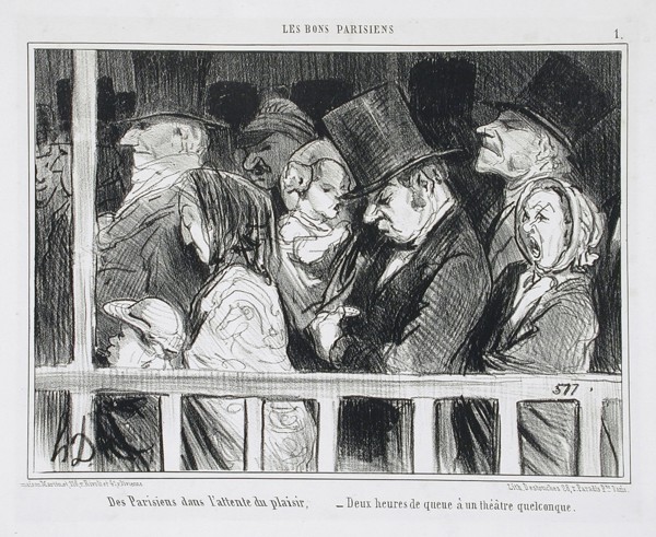 Des Parisiens dans l'attente du plaisir.., 1855. Creator: Honore Daumier.