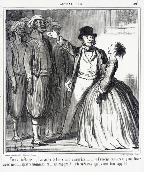 Tiens, Adélaïde...j'ai voulu te faire une surprise.., 1859. Creator: Honore Daumier.