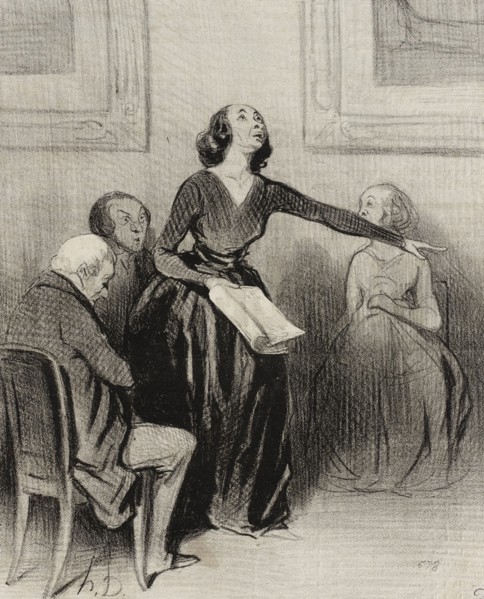 Le Bas-bleu déclamant sa pièce, 1844. Creator: Honore Daumier.