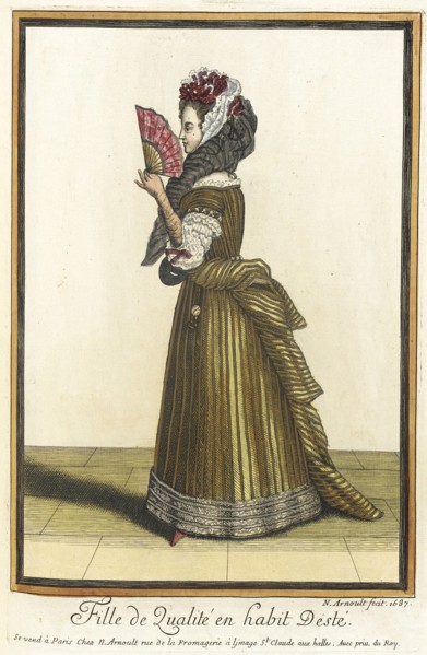 Recueil des modes de la cour de France, 'Fille de Qualité en Habit dÉsté', 1687. Creator: Nicolas Arnoult.