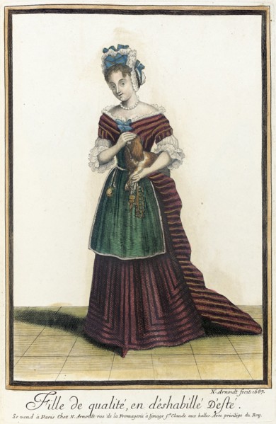 Recueil des modes de la cour de France, 'Fille de Qualité, en d'Eshabillé d'Esté', 1687. Creator: Nicolas Arnoult.