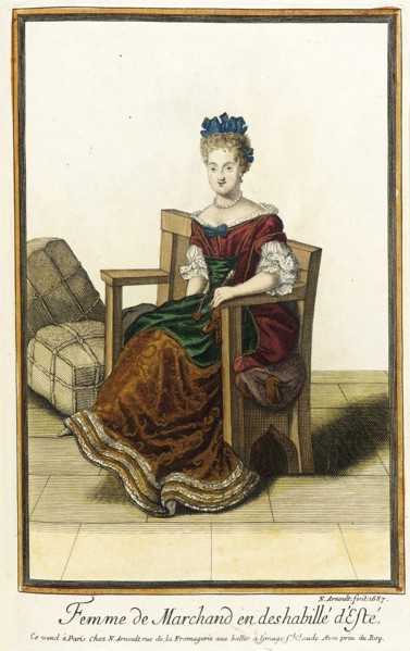 Recueil des modes de la cour de France, 'Femme de Marchand en Deshabillé d'Esté', 1687. Creator: Nicolas Arnoult.
