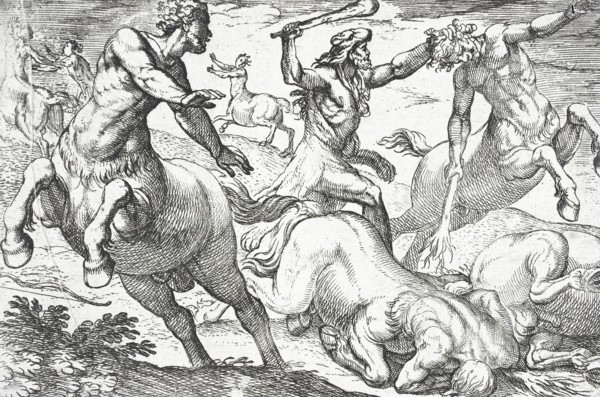 Hercules and the Centaurs, 1608. Creators: Nicolaus van Aelst, Antonio Tempesta.