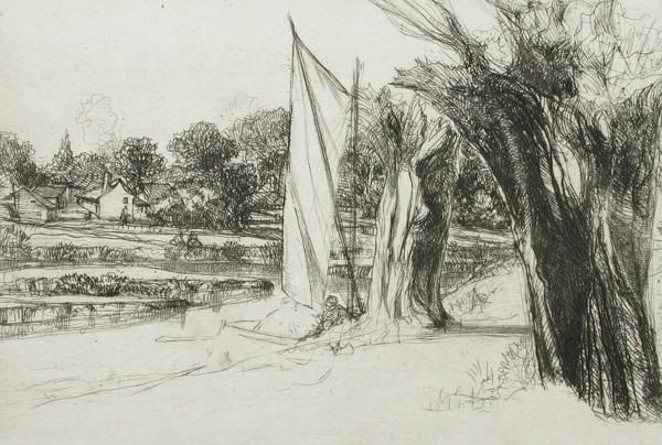 Thames Ditton - With a Sail, 1864. Creator: Francis Seymour Haden.