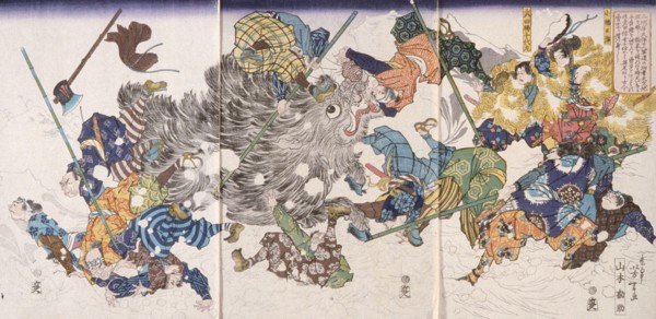 Yamamoto Kansuke Kills the Wild Boar, 1868. Creator: Tsukioka Yoshitoshi.