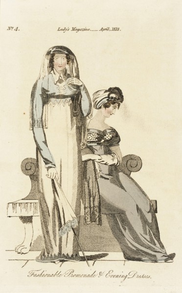 Fashion Plate (Fashionable Promenade and Evening Dresses), 1813. Creator: Unknown.