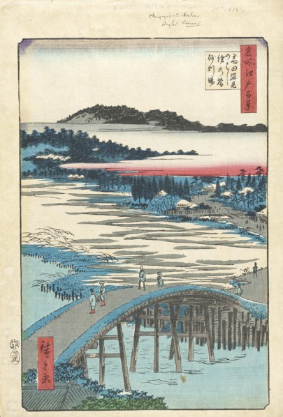 Sugatami Bridge, Omokage Bridge, and Jariba at Takata, 1857. Creator: Ando Hiroshige.