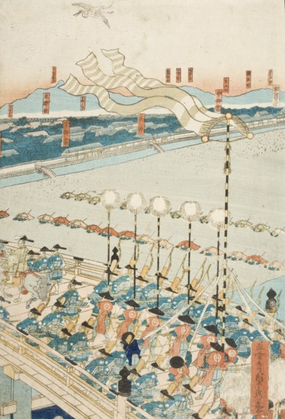 Lord Yoritomo Traveling to Kyoto in the First Year of Kenkyu Period (circa 1285), 1862. Creator: Sadahide Utagawa.