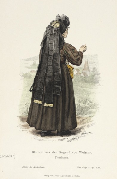 Costume Plate (Bäuerin aus der Gegend von Weimar, Thüringen), 19th century. Creator: Wilhelm Gustav Friedrich Hasemann.