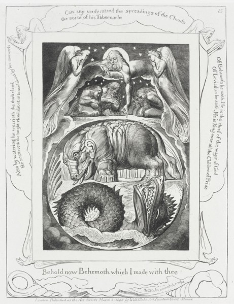 God Pointing out Behemoth...and Leviathan, 1825. Creator: William Blake.