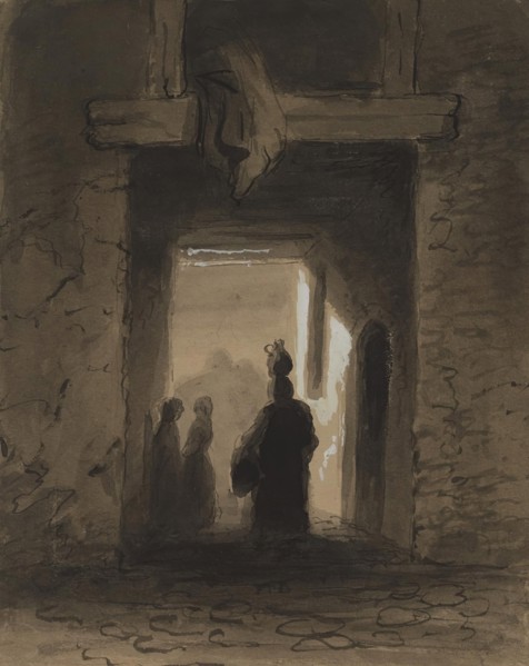 Woman Carrying Jug Through Portal, mid 19th century. Creator: Alfred Jacob Miller.