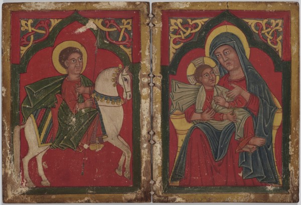 Diptych Icon with Saint George, and Mary and the Infant Christ, early 15th century. Creator: Unknown.