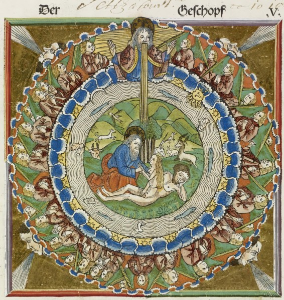 God creating Eve from Adam's rib, 1483.  Creator: Unknown.