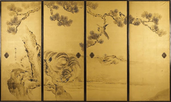 Fusuma: Tigers and Dragon, 1813-1838. Creator: Kishi Ganku.