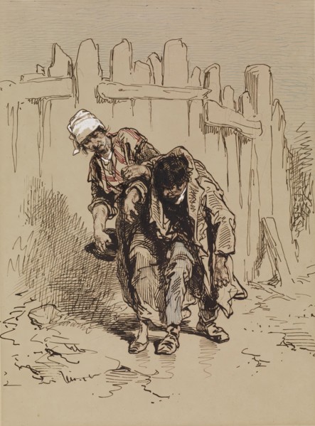 Woman Supporting a Man, 1852-1866. Creator: Paul Gavarni.