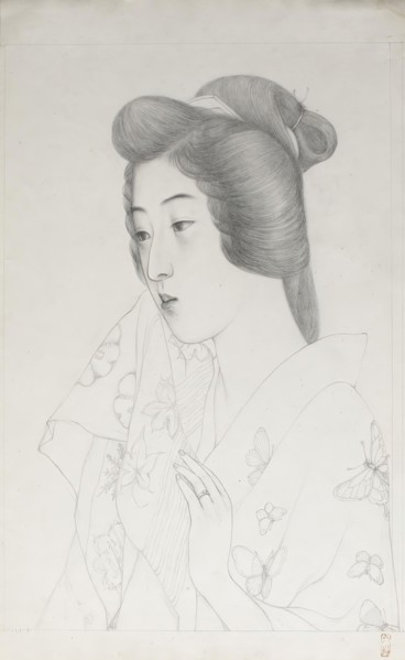 Sketch of Woman Holding a Towel, 1920. Creator: Hashiguchi Goyo.