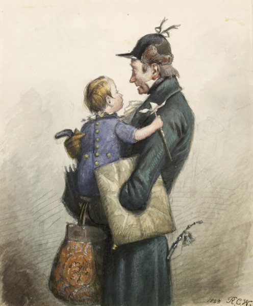 Man in Green Coat with Umbrella, 1848. Creator: Richard Caton Woodville.