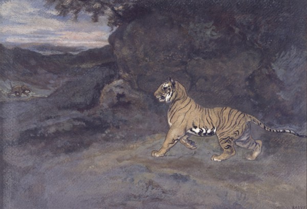 Tiger Watching an Elephant, c1857. Creator: Antoine-Louis Barye.