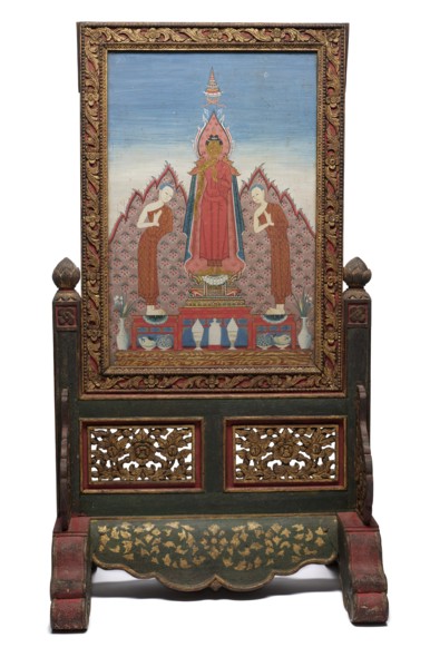 Standing panel with the Buddha with his disciples Sariputta and Moggalana, c1880-1900. Creator: Unknown.