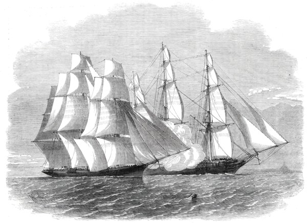 H.M.S. "Brisk", bearing the flag of Rear-Admiral Sir Henry Keppel, closing with "The Sunny..., 1860. Creator: Unknown.