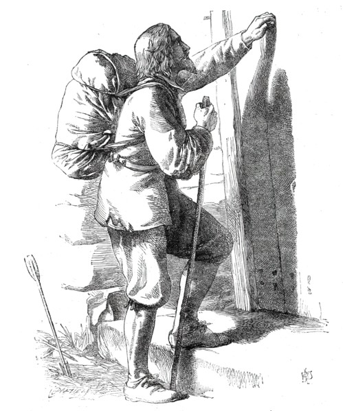 Christian Knocking at the Gate, from "The Pilgrim's Progress", 1860. Creator: Unknown.
