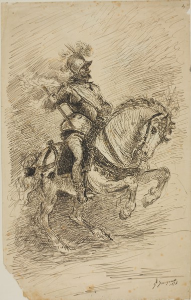 Cavalier on Horseback, 1874. Creator: Jules Jacquet.