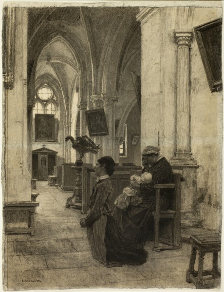 Women Praying in Church, 1875/1885. Creator: Leon-Augustin Lhermitte.