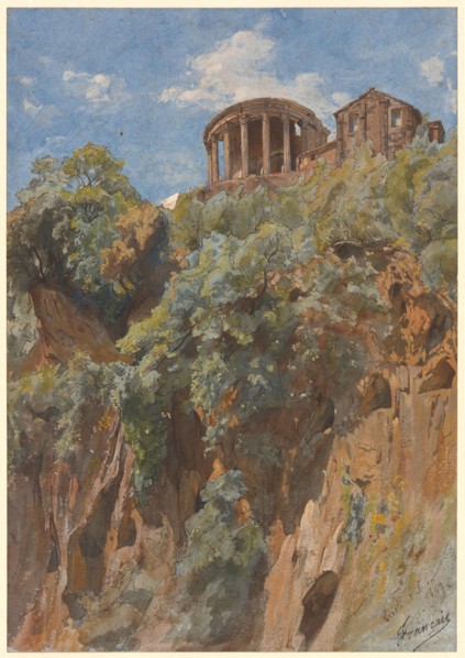 View of the Temple of Vesta in Tivoli, 1844. Creator: François Louis Français.