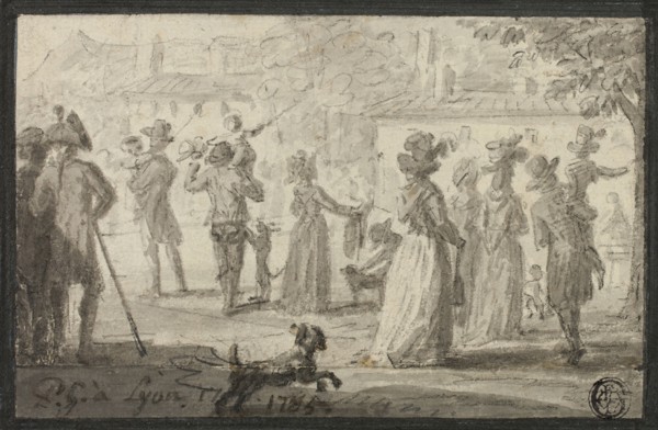 Figures Looking at Outdoor Spectacle, 1781/1823. Creator: Paul Grégoire.