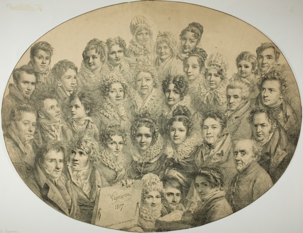Portraits of 31 people in an Oval, 1817. Creator: Pierre-Roch Vigneron.