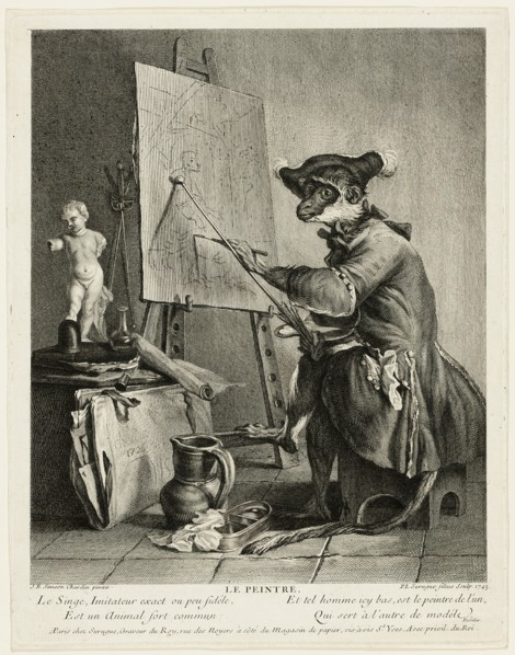 The Monkey Painter, 1743. Creator: Pierre-Louis de Surugue.