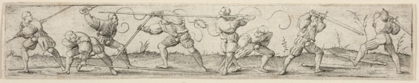 Eight Soldiers Engaged in Fencing Exercises, c. 1541. Creator: Virgil Solis.