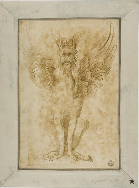 Squatting Monster with Human Head and Wings, n.d. Creators: Virgil Solis, Baccio del Bianco.