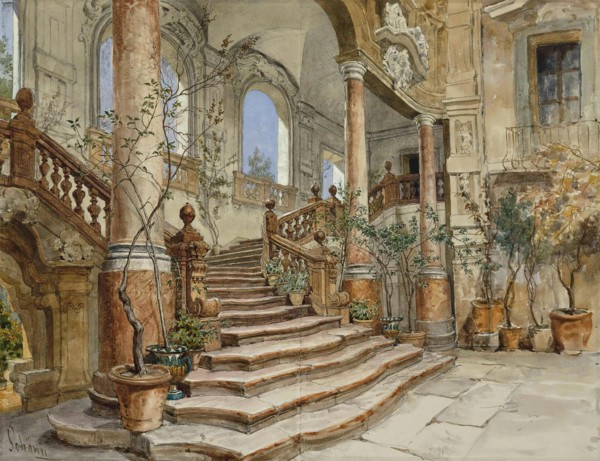 Marble staircase at Palazzo Bonagia in Palermo, 1878 or 1880. Creator: Alois Schonn.