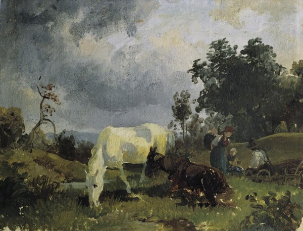 A white horse on the heath, before 1830. Creator: Friedrich Gauermann.