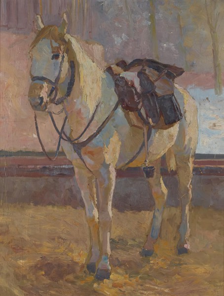 White horse under the saddle, 1897. Creator: Victor Eckhardt von Eckhardsburg.