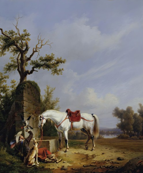 Rider with horse, 1848. Creator: Edmond Tschaggeny.