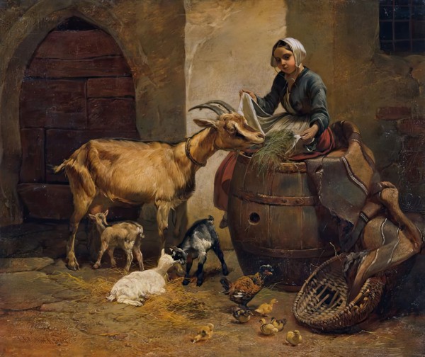 Girl with goat, 1849. Creator: Leopold Brunner the younger.