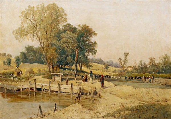 Hungarian landscape with cattle trough, 1884. Creator: Theodor von Hormann.