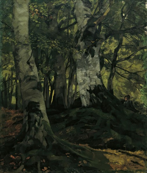 Beech forest with lovers, 1876. Creator: Wilhelm Trübner.
