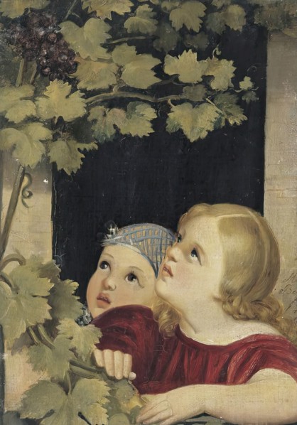 Two children at the window, 1840. Creator: Maria Beatrice.