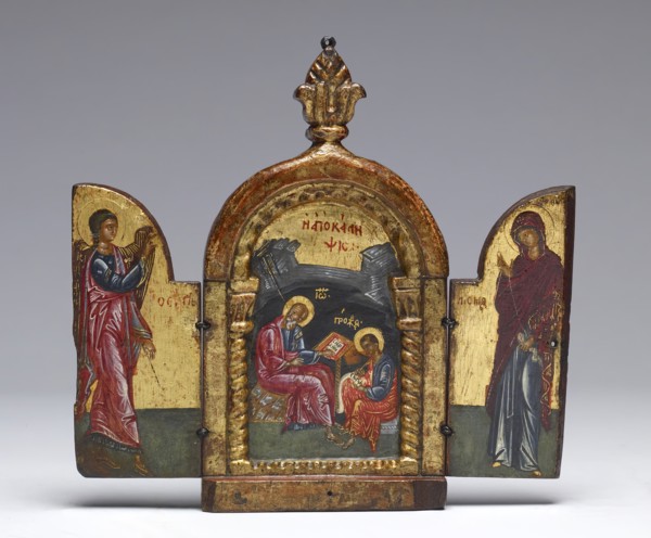 Saint John the Evangelist Dictating to Prochorus; the Annunciation, 16th century. Creator: Unknown.