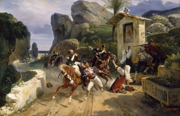 Italian Brigands Surprised by Papal Troops, 1831. Creator: Emile Jean-Horace Vernet.